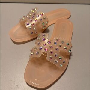 Women’s Pale Peach Jeweled Slide Sandals